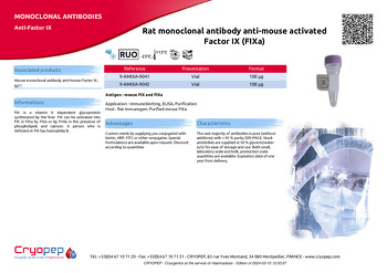 Product sheet Rat monoclonal antibody anti-mouse activated Factor IX (FIXa)