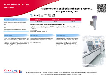 Product sheet Rat monoclonal antibody anti-mouse Factor X, heavy chain FX/FXa