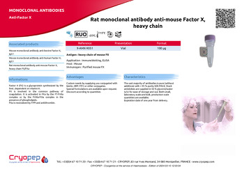 Product sheet Rat monoclonal antibody anti-mouse Factor X, heavy chain