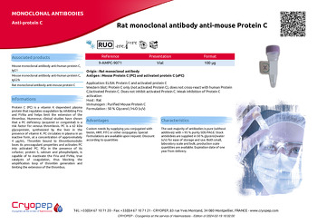 Product sheet Rat monoclonal antibody anti-mouse Protein C