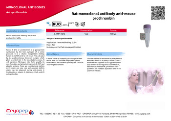Product sheet Rat monoclonal antibody anti-mouse prothrombin