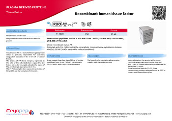 Product sheet Recombinant human tissue factor