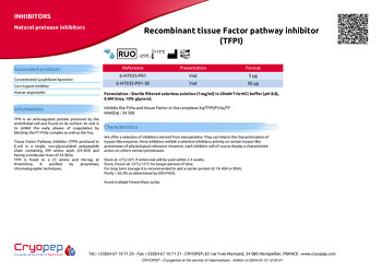 Product sheet Recombinant tissue Factor pathway inhibitor (TFPI)
