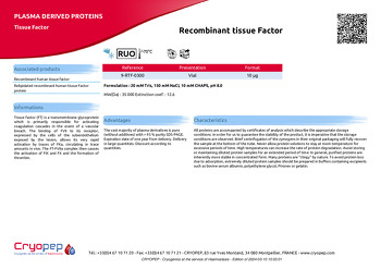Product sheet Recombinant tissue Factor