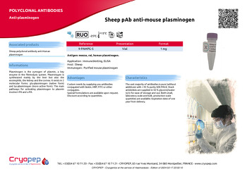 Product sheet Sheep pAb anti-mouse plasminogen