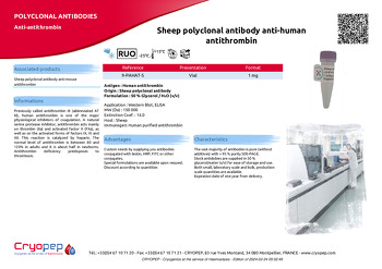 Product sheet Sheep polyclonal antibody anti-human antithrombin