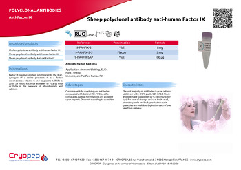 Product sheet Sheep polyclonal antibody anti-human Factor IX