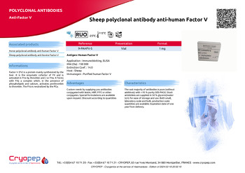 Product sheet Sheep polyclonal antibody anti-human Factor V