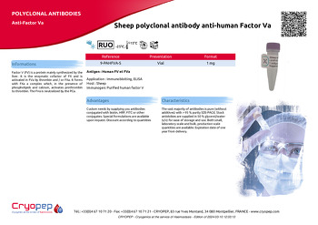 Product sheet Sheep polyclonal antibody anti-human Factor Va