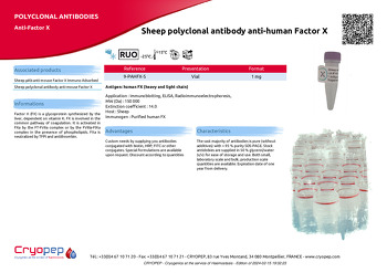 Product sheet Sheep polyclonal antibody anti-human Factor X