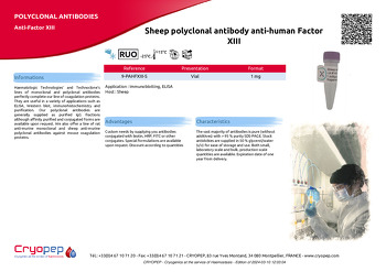 Product sheet Sheep polyclonal antibody anti-human Factor XIII