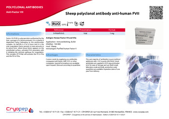 Product sheet Sheep polyclonal antibody anti-human FVII