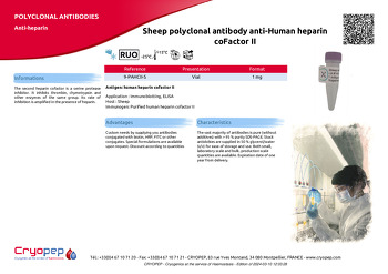 Product sheet Sheep polyclonal antibody anti-Human heparin coFactor II