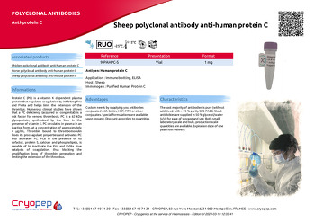 Product sheet Sheep polyclonal antibody anti-human protein C