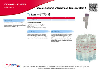 Product sheet Sheep polyclonal antibody anti-human protein Z