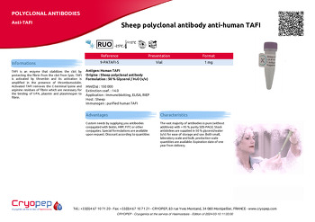 Product sheet Sheep polyclonal antibody anti-human TAFI
