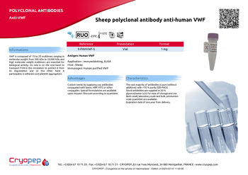 Product sheet Sheep polyclonal antibody anti-human VWF