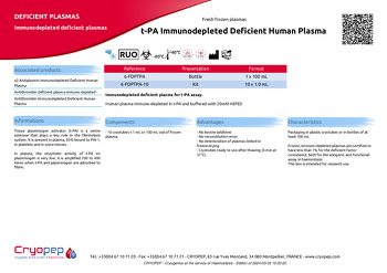 Product sheet t-PA Immunodepleted Deficient Human Plasma 