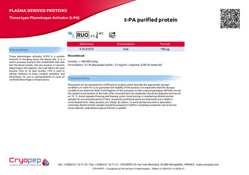 Product sheet t-PA purified protein