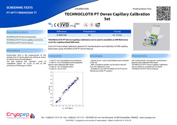 Product sheet TECHNOCLOT® PT Owren Capillary Calibration Set