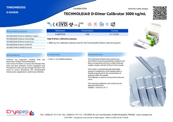 Product sheet TECHNOLEIA® D-Dimer Calibrator 3000 ng/mL