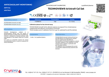 Product sheet TECHNOVIEW® Arixtra® Cal Set