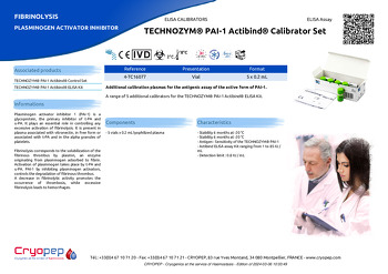 Product sheet TECHNOZYM® PAI-1 Actibind® Calibrator Set