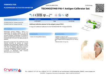 Product sheet TECHNOZYM® PAI-1 Antigen Calibrator Set