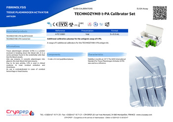 Product sheet TECHNOZYM® t-PA Calibrator Set