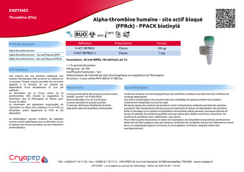 Fiche produit Alpha-thrombine humaine - site actif bloqué (FPRck) - PPACK biotinylé