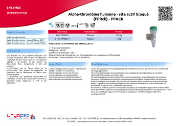 Fiche produit Alpha-thrombine humaine - site actif bloqué (FPRck) - PPACK