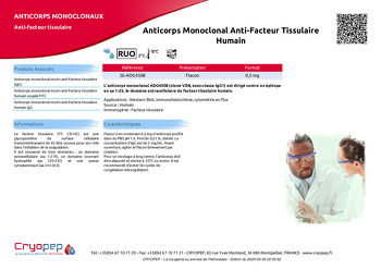 Fiche produit Anticorps Monoclonal Anti-Facteur Tissulaire Humain