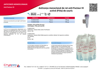 Fiche produit Anticorps monoclonal de rat anti-Facteur IX activé (FIXa) de souris