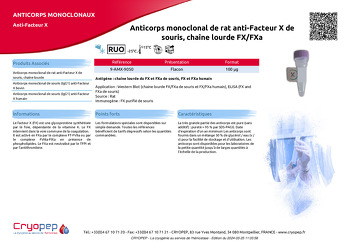 Fiche produit Anticorps monoclonal de rat anti-Facteur X de souris, chaîne lourde FX/FXa