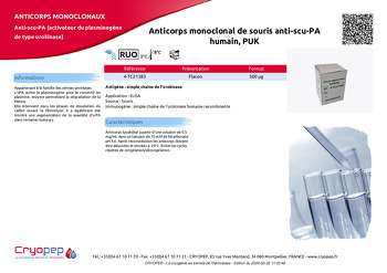 Fiche produit Anticorps monoclonal de souris anti-scu-PA humain, PUK
