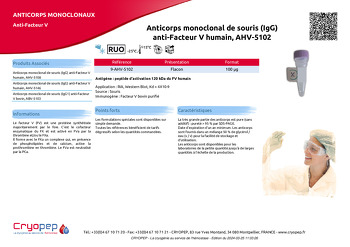 Fiche produit Anticorps monoclonal de souris (IgG) anti-Facteur V humain, AHV-5102