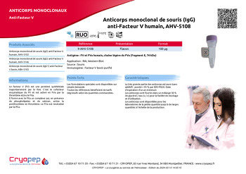Fiche produit Anticorps monoclonal de souris (IgG) anti-Facteur V humain, AHV-5108