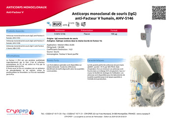 Fiche produit Anticorps monoclonal de souris (IgG) anti-Facteur V humain, AHV-5146