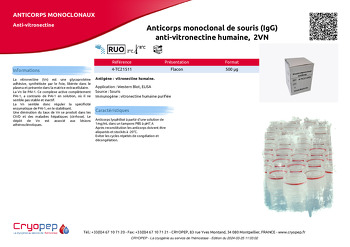 Fiche produit Anticorps monoclonal de souris (IgG) anti-vitronectine humaine,  2VN