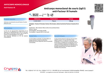 Fiche produit Anticorps monoclonal de souris (IgG1) anti-Facteur IX humain