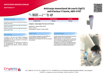 Fiche produit Anticorps monoclonal de souris (IgG1) anti-Facteur V bovin, ABV-5107