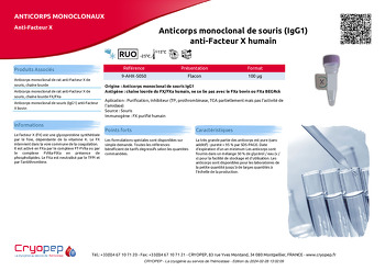 Fiche produit Anticorps monoclonal de souris (IgG1) anti-Facteur X humain