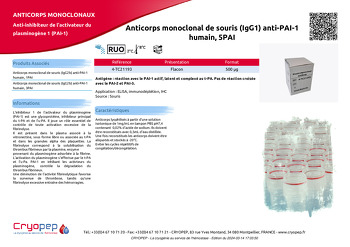 Fiche produit Anticorps monoclonal de souris (IgG1) anti-PAI-1 humain, 5PAI