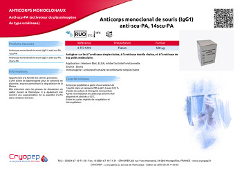 Fiche produit Anticorps monoclonal de souris (IgG1) anti-scu-PA, 14scu-PA