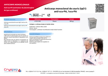 Fiche produit Anticorps monoclonal de souris (IgG1) anti-scu-PA, 1scu-PA