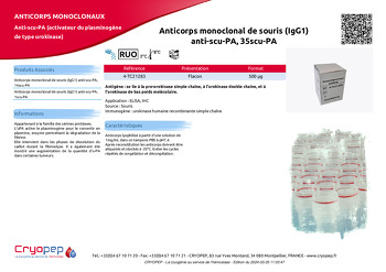 Fiche produit Anticorps monoclonal de souris (IgG1) anti-scu-PA, 35scu-PA