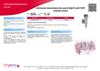 Fiche produit Anticorps monoclonal de souris (IgG1) anti-TAFI humain activé