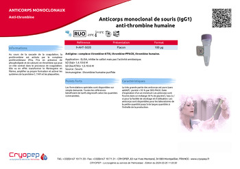 Fiche produit Anticorps monoclonal de souris (IgG1) anti-thrombine humaine