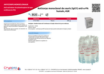 Fiche produit Anticorps monoclonal de souris (IgG1) anti-u-PA humain, 4UK