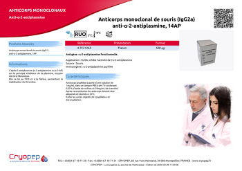 Fiche produit Anticorps monoclonal de souris (IgG2a) anti-α-2-antiplasmine, 14AP